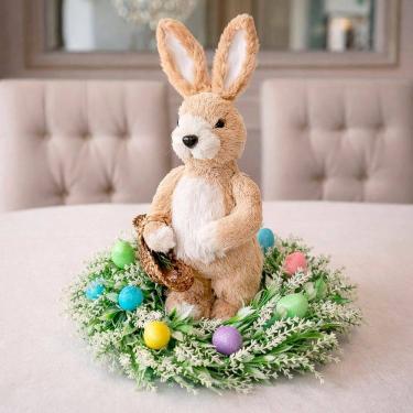 Imagem de Arranjo Enfeite Páscoa Coelho Ovos Flores Centro Mesa 38cm