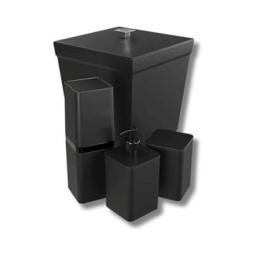 Imagem de Kit 4 Peças Para Banheiro Linha Smile Plástico Lixeira Porta Dispenser