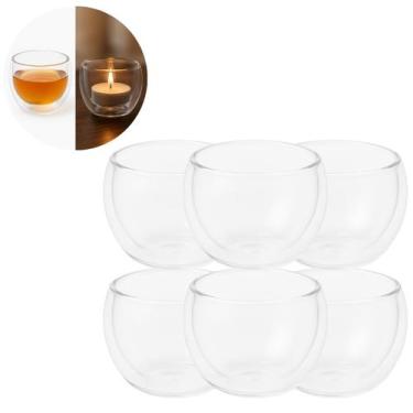 Imagem de 6 Copos Castiçal de Vidro Duplo 50ml Resistente e Elegante - Floripa