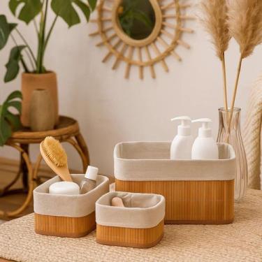 Imagem de Cesto Organizador 3 Unid .Multiuso em Bambu Decoração Boho - TOP RIO