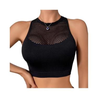 Imagem de Top Cropped Feminino Sexy De Rede Com Ombros Descobertos, Elástico, Ca