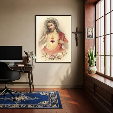Imagem de Quadro Sagrado Coração de Jesus Arte Sacra  - 70x50cm