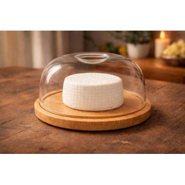 Imagem de Porta Queijo Queijeira Bambu com Tampa Acrilico Mesa Posta Café da Man