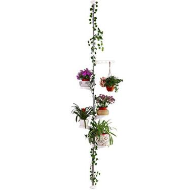 Imagem de Hershii 5 camadas de haste de tensão de mola para uso interno, suporte de vaso de plantas ajustável, suporte telescópico de chão ao teto, economia de espaço de prateleira – Marfim
