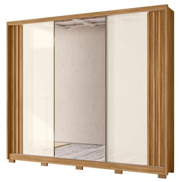 Imagem de Guarda Roupa Casal Arizona 3 Portas Freijó Off White com Espelho - Moval