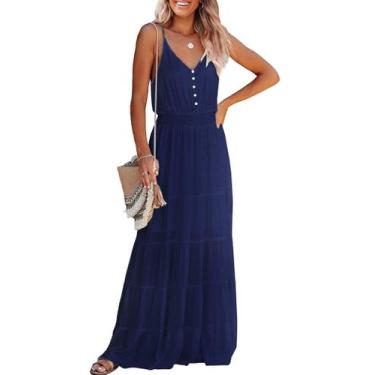 Imagem de Vestido PRETTYGARDEN XL Marinho Regata com Alças Finas Longo