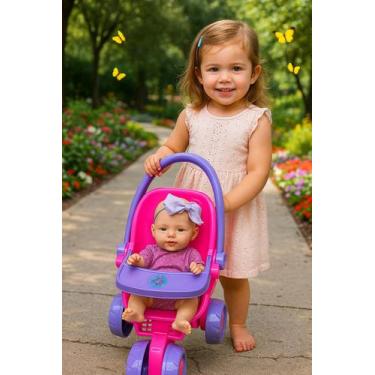 Imagem de Carrinho de Boneca Passeio Porta objeto com Boneca reborn pequena 30cm