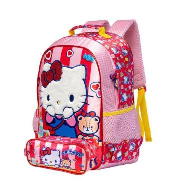 Imagem de Mochila Escolar De Costas + Estojo Duplo Hello Kitty Meninas, Rosa 153