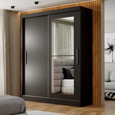Imagem de Guarda-Roupa Solteiro Sedona 2 Portas 2 Gavetas com Espelho Flex Preto - Panorama Móveis