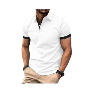 Imagem de Camisa polo de manga curta slim fit colorida masculina, streetwear est