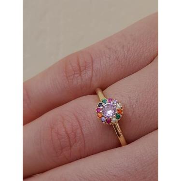 Imagem de Anel chuveirinho na cor rosa banhado a ouro 18k - LID JOIAS, Aro 21