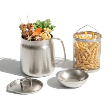 Imagem de Panela de fritadeira PUCOHOUSE 304 de aço inoxidável com cesta de filtro de óleo e tampa, frigideira tempura de 2,0 L para batatas fritas, frango, uso em cozinha doméstica, fogão a gás e indução