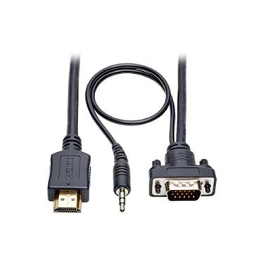 Imagem de Cabo conversor Tripp Lite HDMI para VGA + cabo adaptador de áudio ativo de perfil baixo HD15 + 3,5 mm M/M 1080p @ 60Hz 6’6', HDMI para VGA c/áudio, Preto, 6ft.