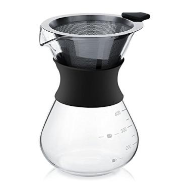Imagem de Cafeteira manual de 400 ml com filtro de aço inoxidável, marcas precisas, malha fina, adequada para cozinha, mesa de jantar, fácil de limpar