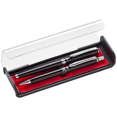 Imagem de Pentel Libretto Conjunto de caneta de gel e lápis com caixa de presente, caneta 0,7 mm e lápis 0,5 mm, barris pretos (K6A8A-A)