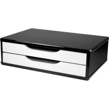Imagem de Suporte para Monitor de Mesa em MDF Black Piano com 2 Gavetas Brancas