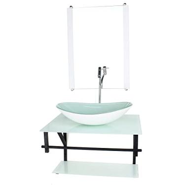 Imagem de GABINETE DE VIDRO PARA BANHEIRO 60CM AP CUBA OVAL BRANCO FULL COM TORNEIRA CROMADA