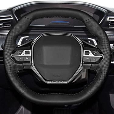 Imagem de JEZOE Capa de volante de carro personalizada costurada à mão de couro, para Peugeot 5008 2016-2019 E-208 2020 508 208 2019 2020 3008 4008