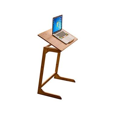 Imagem de TOMYEUS Mesa de computador de estudo móvel mesa de cabeceira simples mesa de cabeceira mesa de sofá com flip top inclinável ajustável mesa de estudo de trabalho, 2 cores escrivaninha de escritório em casa (cor: natural)