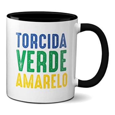 Imagem de Caneca Torcida Verde E Amarelo Copa Do Mundo Brasil Hexa (Preta)