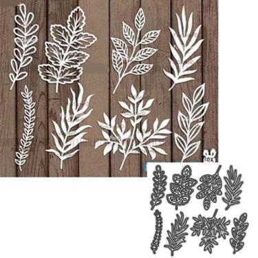 Imagem de 8 pçs/conjunto de recortes de folha metálica, várias folhas de corte de flores de plantas estênceis cortados para álbum de scrapbook DIY decorativo em relevo papel para cartões