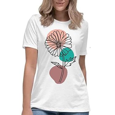 Imagem de Camiseta feminina flor planta arte camisa blusa presente Cor:Branco;Tamanho:P