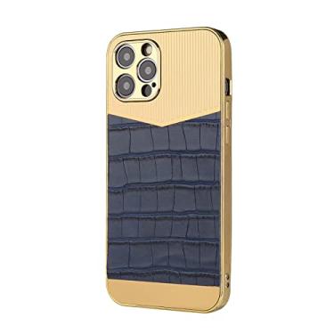 Imagem de DENSUL Capa de couro para iPhone 14/14 Pro/14 Plus/14 Pro Max, capa de revestimento fino, proteção contra arranhões, textura de crocodilo anti-choque e anti-impressão digital, azul, 14 pro 6,1 polegadas