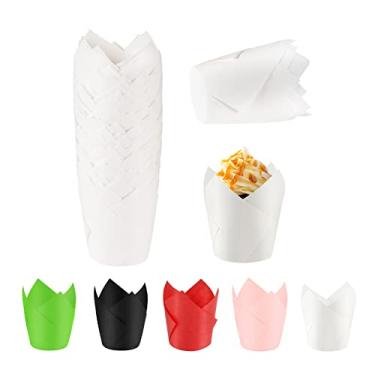 Imagem de Copos para assar 100 xícaras de cupcake padrão tulipa cupcake natural cupcake forros de papel para casamentos, aniversários, Natal, chá de bebê, aniversários de todos os festivais..., Branco