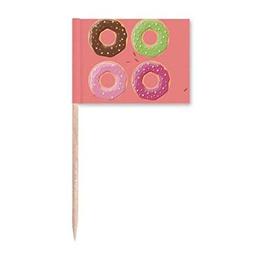 Imagem de Conjunto de quatro rosquinhas com padrão de sobremesa, marcadores para decoração de festa