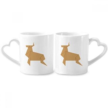 Imagem de Conjunto de canecas de porcelana para casais, estampa de origami, abstrata, Natal, coração, coração