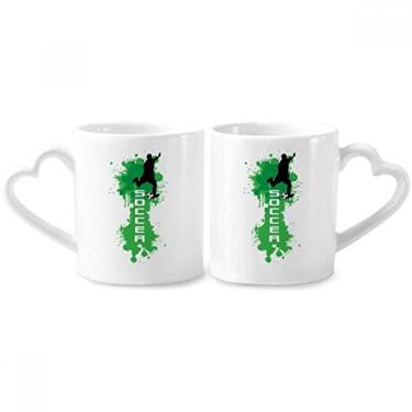 Imagem de Conjunto de canecas de porcelana para casais de futebol americano com texto e coração