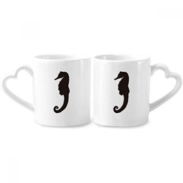Imagem de Hippocampus Marine Life Conjunto de canecas de porcelana para casais, estampa preta, coração