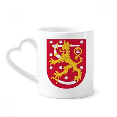 Imagem de Caneca com emblema nacional da Finlândia Europa caneca café cerâmica copo de coração de vidro
