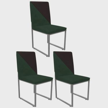 Imagem de Kit 03 Cadeira Office Stan Duo Sala de Jantar Industrial Ferro Cinza Suede Verde e Marrom - Ahazzo Móveis