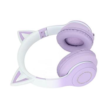 Imagem de Fones de ouvido, fones de ouvido com orelhas de gato, microfone destacável, 7 cores de luzes LED, faixa de cabeça, conexão estável para jogar (roxo)