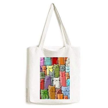 Imagem de Smiling Cartoon Cute Cat Protect Animal Pet Lover, sacola de lona, bolsa de compras, bolsa casual
