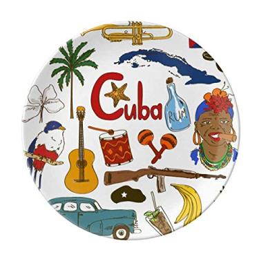Imagem de Cuba Landscap Placa decorativa com bandeira nacional de porcelana Salver Prato de jantar