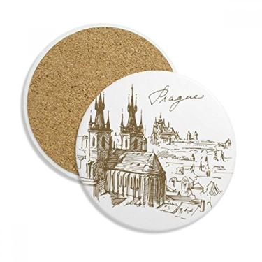 Imagem de Porta-copos de cerâmica Praga Square República Tcheca, marca de pedra, para caneca presente, 2 peças