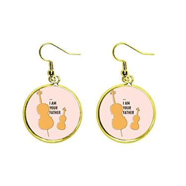 Imagem de Brinco feminino com pingente dourado para violoncelo, música, pai, art déco, presente moderno