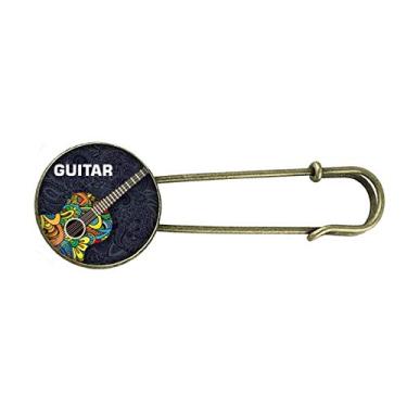Imagem de Clipe de broche de metal retrô com estampa de instrumento musical de guitarra