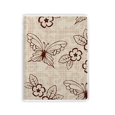 Imagem de Caderno vintage simples, marrom, borboleta, com flores, capa de goma para diário