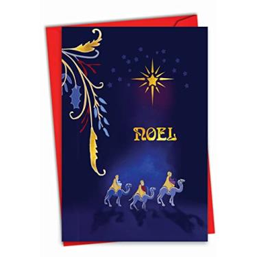 Imagem de Noel The Best Card Company Nouveau – Cartão comemorativo de Natal com envelope (4,63 x 6,75 polegadas) – com cenas de natividade floral índigo C6124CXSG