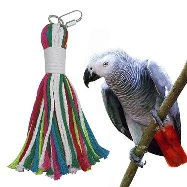 Imagem de ASOCEA Gaiola de mastigar de corda de algodão colorida Papagaio para pássaros médios e grandes