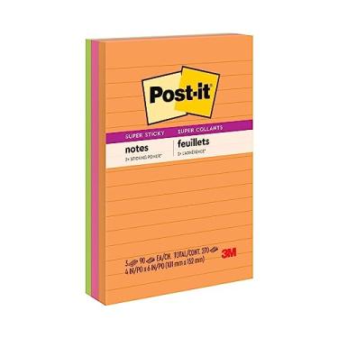 Imagem de Post-it Super Sticky Notes, 10 x 15 cm, 3 blocos, 2x o poder de colagem, coleção Energy Boost, cores brilhantes, recicláveis (660-3SSUC)