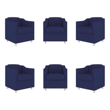 Imagem de Kit 06 Poltronas Sala De Espera Clinica - Dentista Suede Cor:azul Marinho