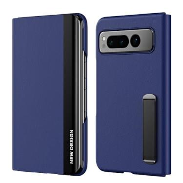 Imagem de HAZARA Capa para Google Pixel Fold, capa com suporte ajustável, fecho magnético, capa protetora completa de couro, azul