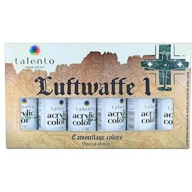 Imagem de Tinta Acrílica para Modelismo Talento, Conjunto Luftwaffe com 6 Cores de 30ml, Compatível com Pincel e Aerografia