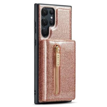 Imagem de YOGISU Capa de telefone de couro com suporte magnético para Samsung Galaxy S23 S22 S21 Plus S20 aFE Note 20 Ultra Z Fold 3 4 Bolsa com capa de cartão carteira, ouro rosa, para Samsung S20