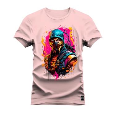 Imagem de Camiseta Plus Size Unissex Algodão Macia Premium Estampada Cavaleiro Squid Rosa G4