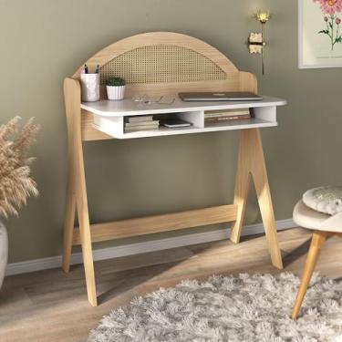 Imagem de Escrivaninha com nichos impressão palha 3D 100% MDF CECI cor Naturaele/Branco - Artely